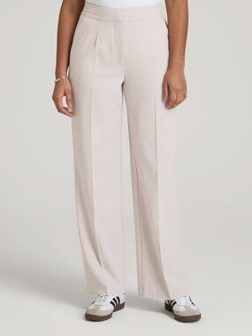 American Tall Flat Front Wide Leg Dress Pants for Tall Women -Drywall Tan Sz 10